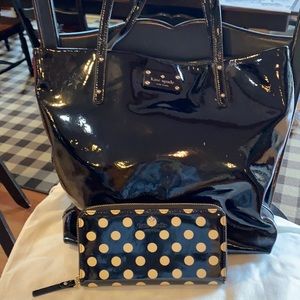 Black patent Kate Spade bag and matching wallet